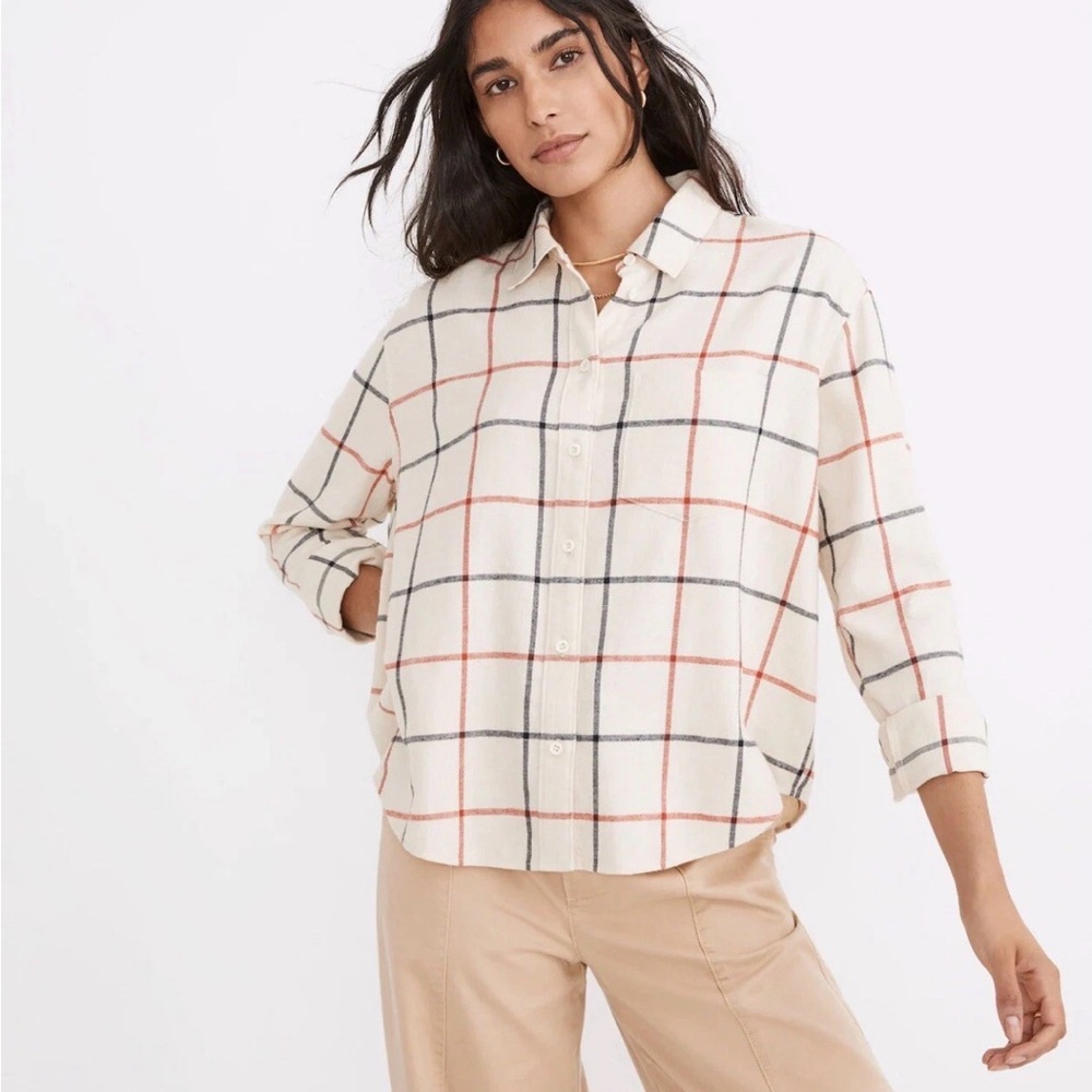 Madewell Flannel Kempton Oversized Shirt Windowpane Plaid Size M